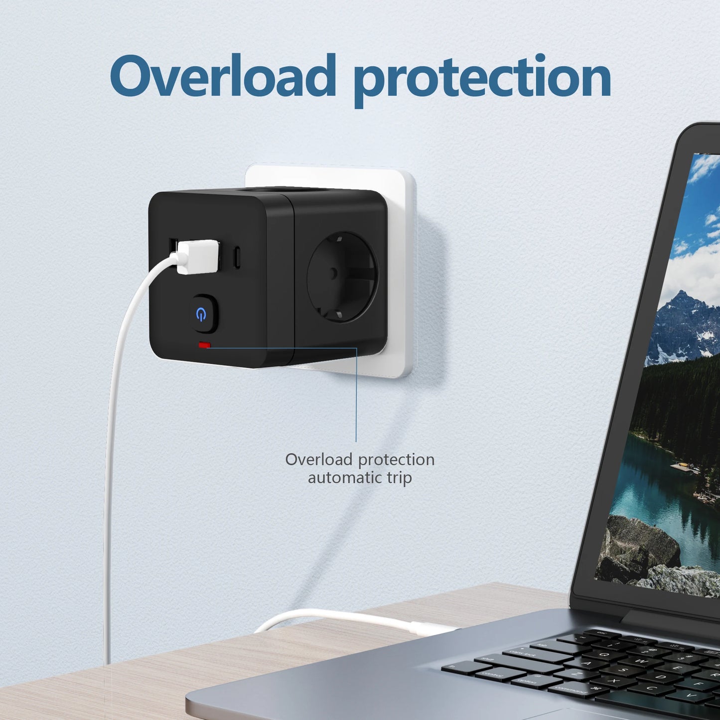 Multiprise EU 7 en 1 - Protection contre les surtensions, 3 prises secteur, 3 USB 1 Type-C