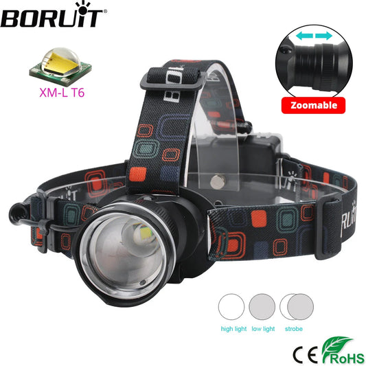 Lampe Frontale LED Étanche | Fonction Zoom | Pile AA | Chasse Camping RJ-2166