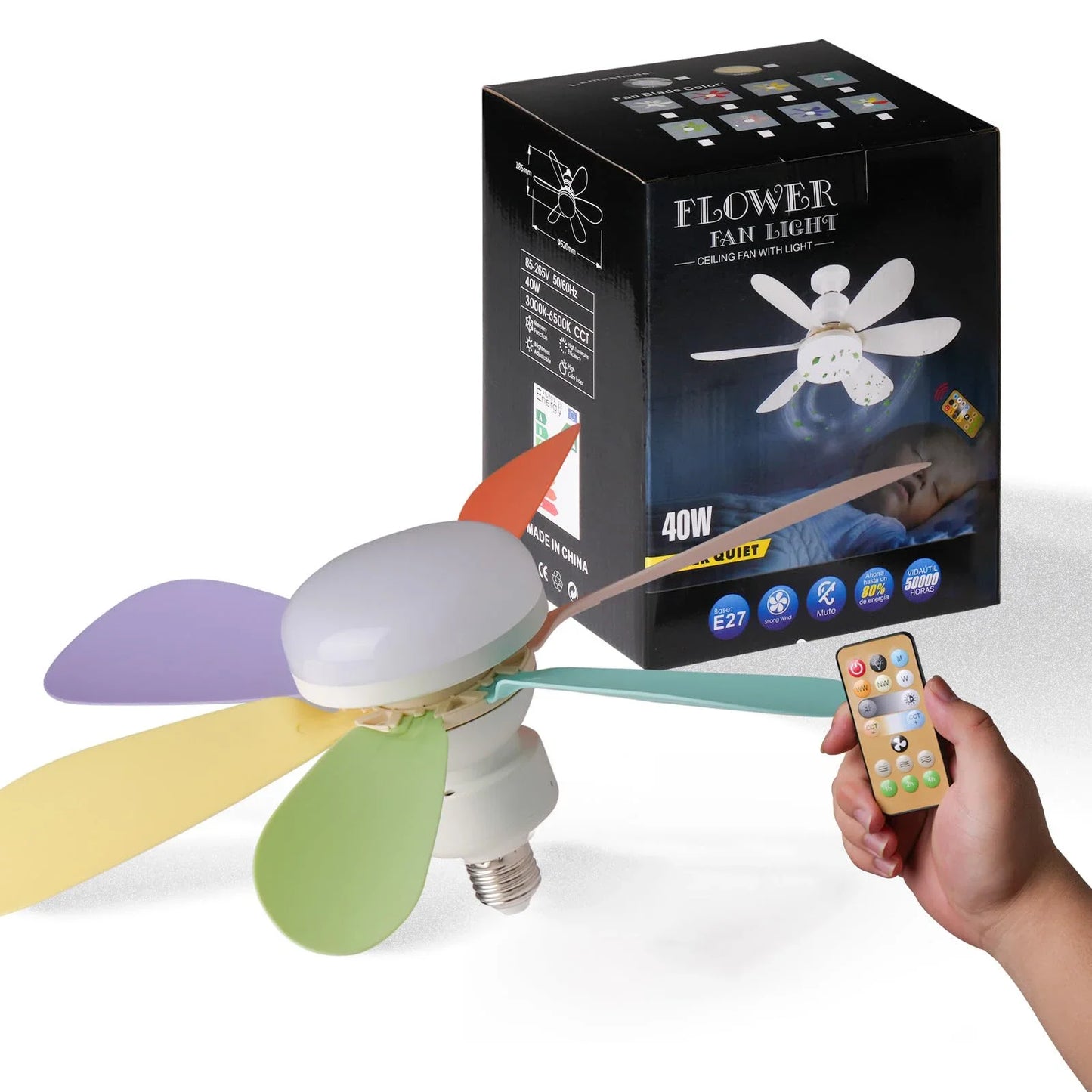 Ventilateur de plafond LED 40W E27 avec télécommande