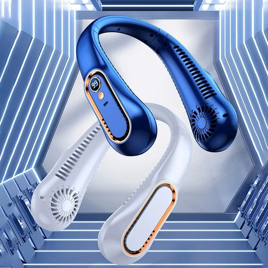 Ventilateur de Cou Suspendu | Affichage Numérique | Sans Lame USB Rechargeable | Mini Refroidisseur Portable
