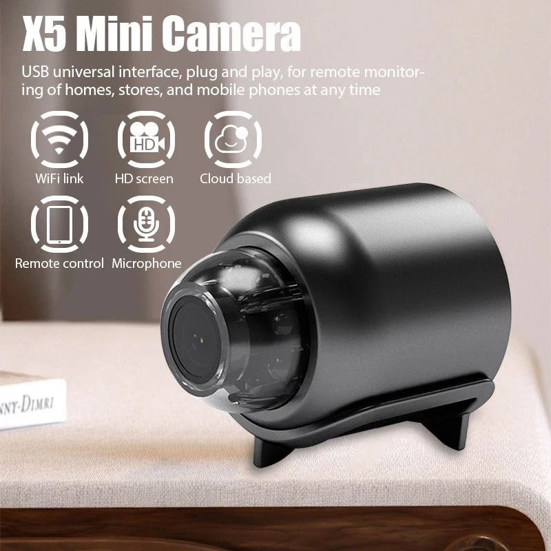 Mini Caméra WiFi 1080P HD X5 | Vision Nocturne Sans Fil | Surveillance Maison Enfants Animaux | Caméra Sécurité