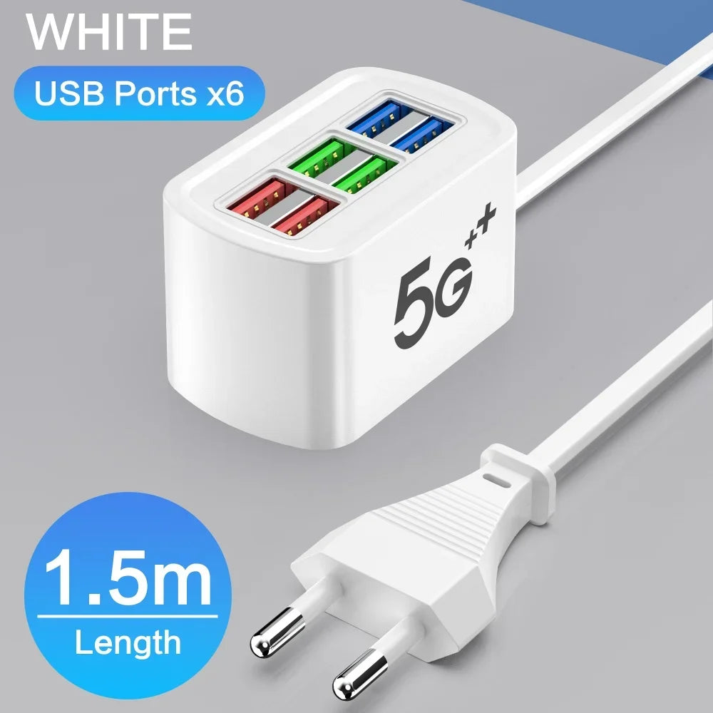 Chargeur USB Rapide 6 en 1 | Multiprise Station Charge Bureau | Adaptateur HUB USB 1m | Compatible iPhone 16