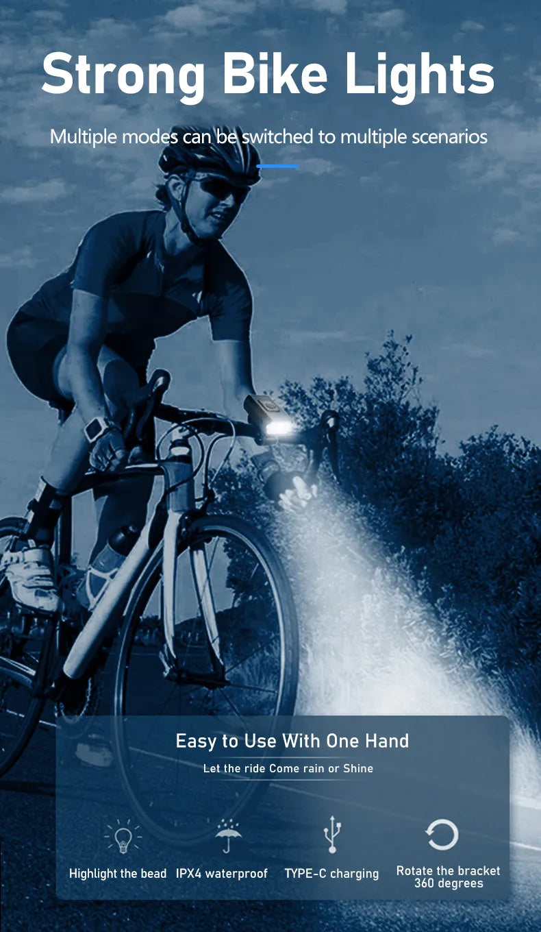 Éclairage Vélo LED Avant Rechargeable Type-C - Phare VTT Route Installation Facile