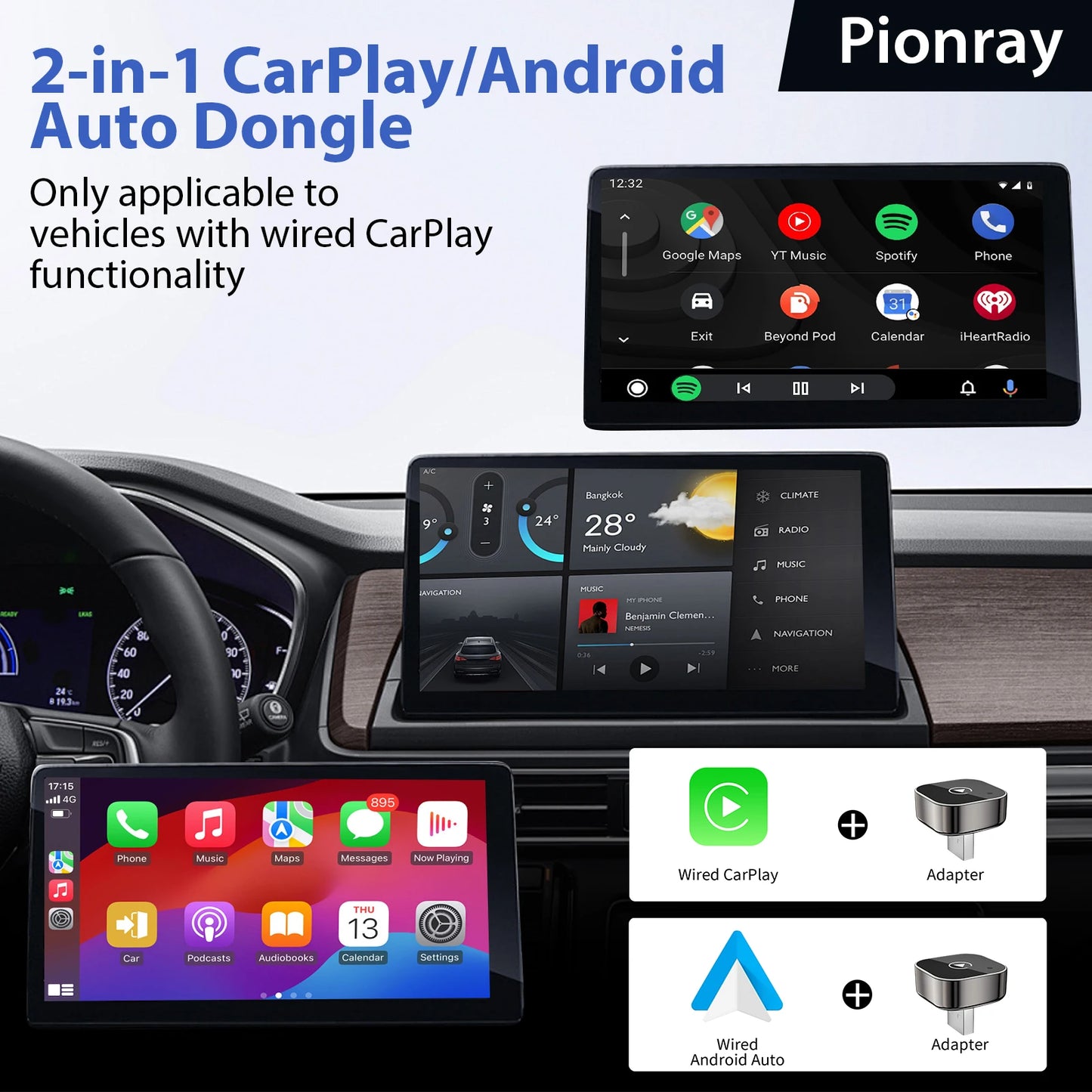 Adaptateur CarPlay Sans Fil 2-en-1 - Android Auto WiFi 5GHz USB-C/USB