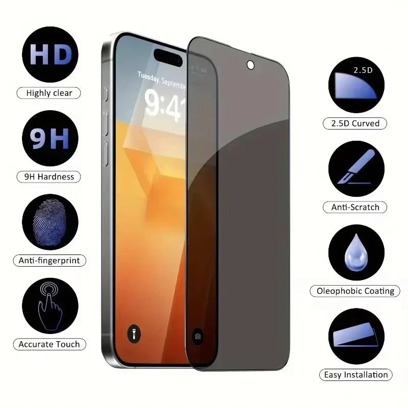Protection Écran Anti-Espion iPhone 16 15 14 13 12 11 Pro Max - Lot de 5 Verre Trempé