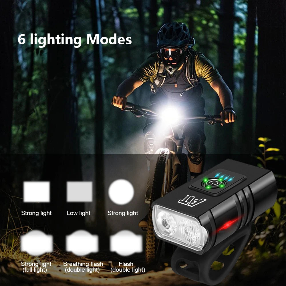 Éclairage Vélo LED Avant Rechargeable Type-C - Phare VTT Route Installation Facile