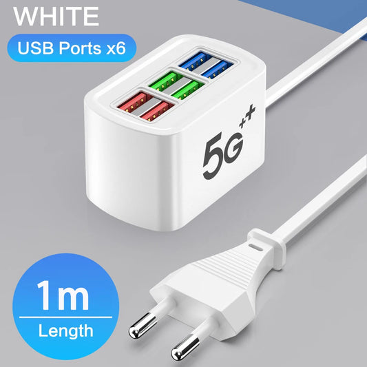 Chargeur USB Rapide 6 en 1 | Multiprise Station Charge Bureau | Adaptateur HUB USB 1m | Compatible iPhone 16