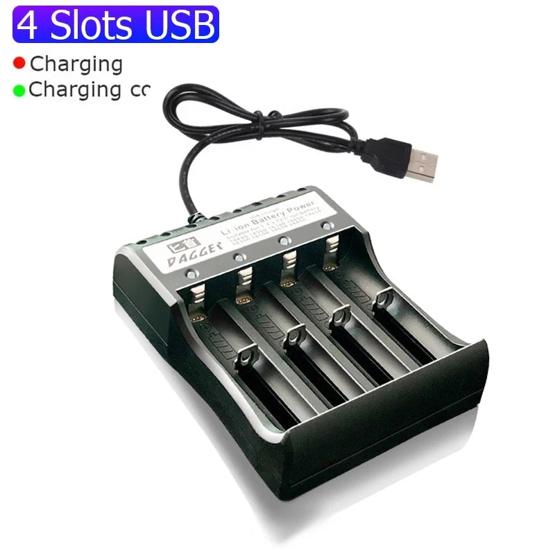 Chargeur de Batterie 18650 USB | 1/2/4 Emplacements | Compatible 16340 14500 | Batterie Lithium 3.7V Rechargeable