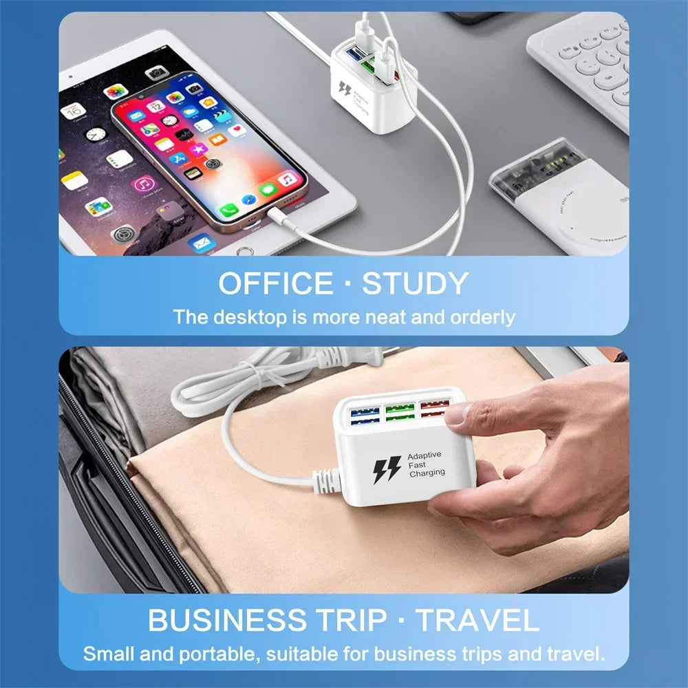 Chargeur USB Rapide 6 en 1 | Multiprise Station Charge Bureau | Adaptateur HUB USB 1m | Compatible iPhone 16